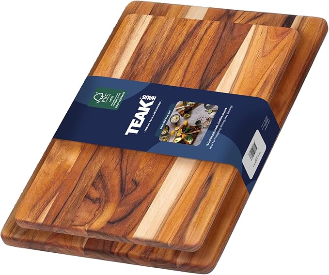 Teakhaus Teak Wood Cutting Board Set of 2 - Small and Large Teak Cutting Boards - Holiday Gift Ideas for Men and Women - Gift-Ready, Reversible, Edge Grain, Knife Friendly - FSC Certified