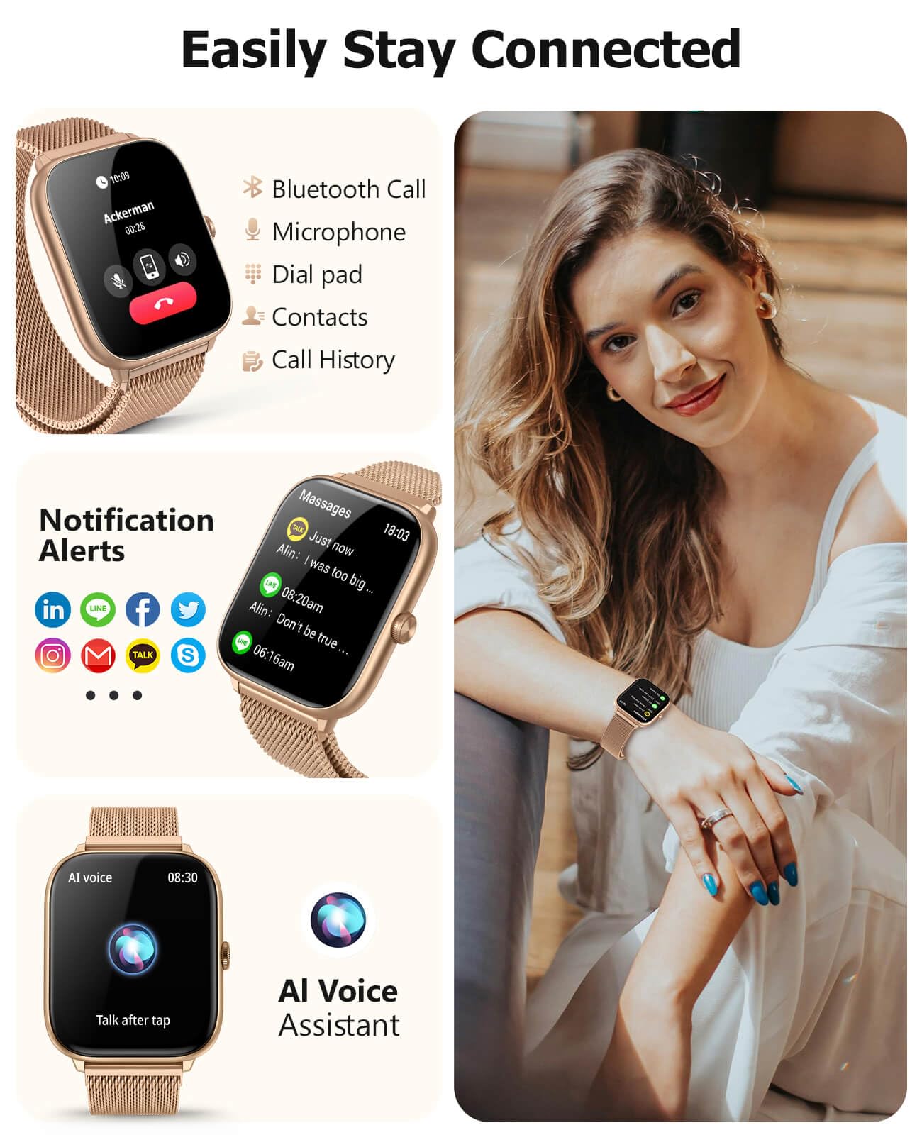 2025 Smart Watches for Women with Blood Pressure Monitor, 2.06" AMOLED Display, IP68 Waterproof Fitness Tracker, 118 Sports Modes, Heart Rate/SpO2/Sleep Monitor, Compatible with Android iPhone