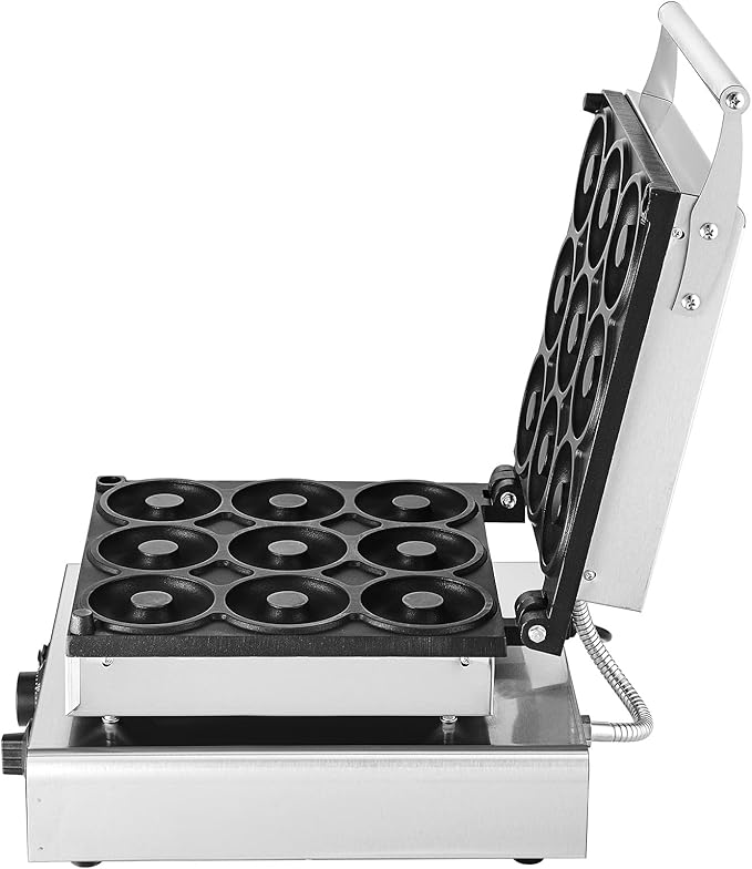 VEVOR Electric Donut Maker, 2000W Commercial Doughnut Machine with Non-stick Surface, 9 Holes Double-Sided Heating Waffle Machine Makes 9 Doughnuts, Temperature 122-572℉, for Restaurant and Home Use