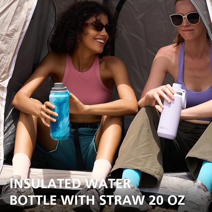 Greylock 20 oz Insulated Stainless Steel Water Bottle with Straw Lid- BPA-Free Leak Proof When Closed, Reusable Metal Water Bottle with Carry Handle for Travel Camping, 24 Hours Cold (Froestflicker)