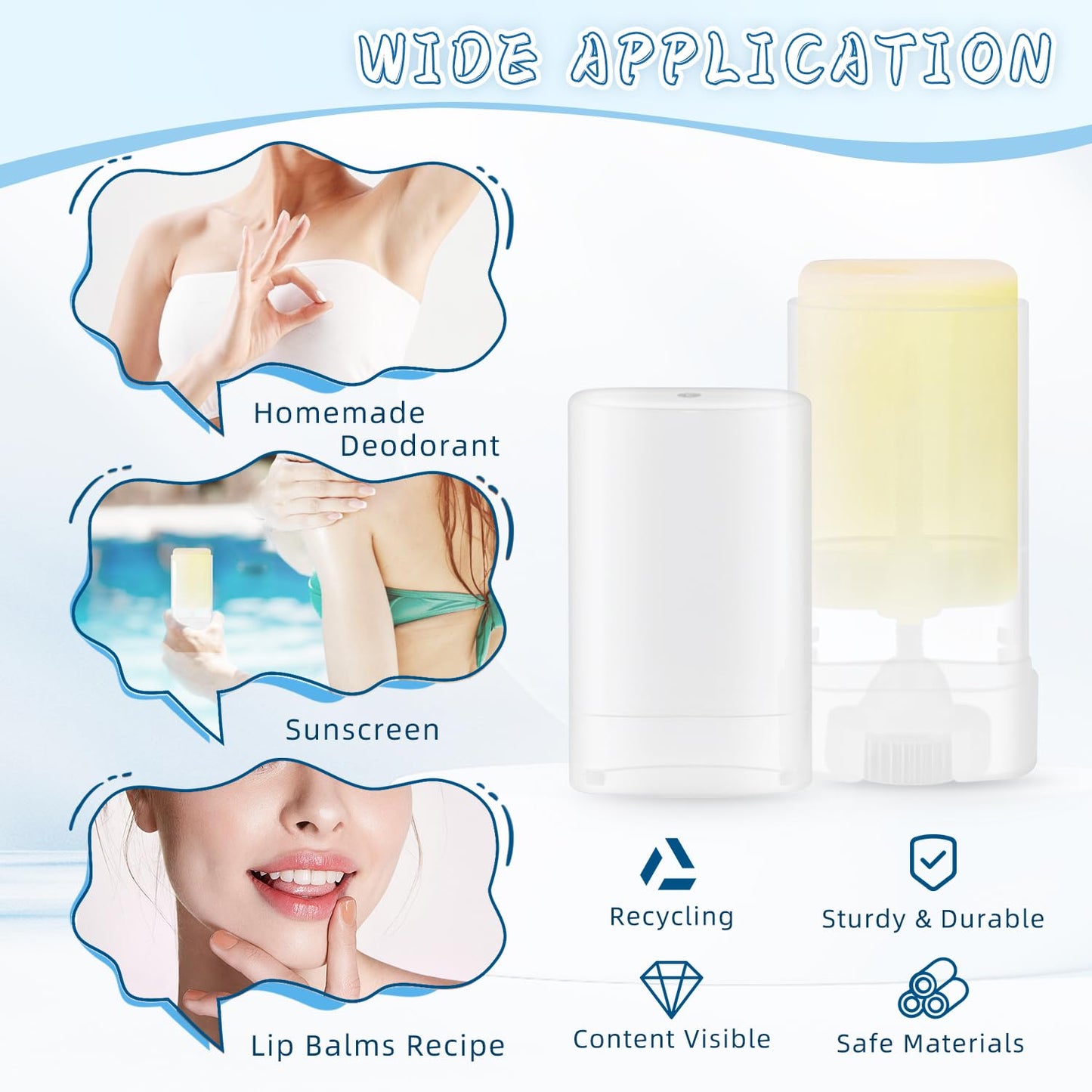50 Pack 0.5 oz/15ml Clear Deodorant Container,Empty Oval Twist-Up Plastic Tubes Portable Containers for Chapstick,Large Lip Balm