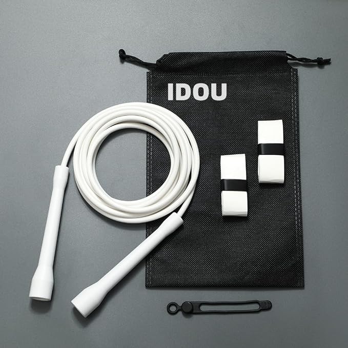 IDOU | White PVC Jump Ropes for Fitness 5MM | w/Unbreakable ABS Handles/Indoor/Outdoor Adjustable Speed Jump Rope | Skippi...