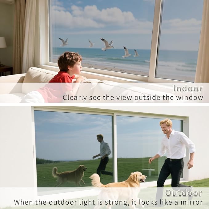Filmgoo Window Privacy Film One Way Daytime Mirror Tint Treatments UV Heat Control Vinyl Stickers Sun Block Glass Paper Door Covering Reflective 23.6 Inch x 32.8 Feet Black Silver