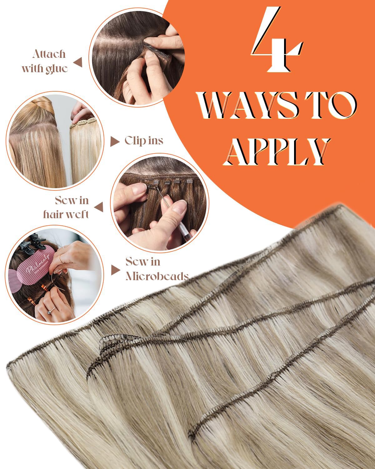 Sunny Hair Sew in Hair Extensions Highlight Weft Hair Extensions Human Hair Light Brown Mix Platinum Blonde Sew in Extensions St
