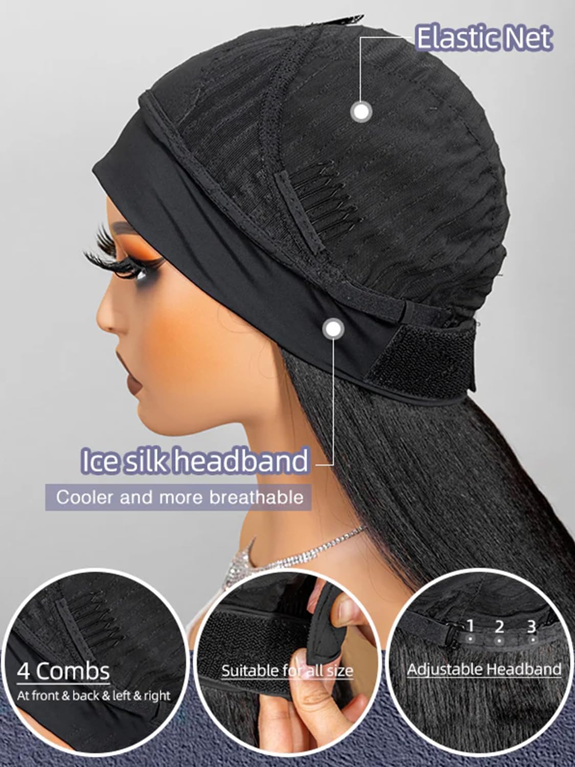 ORIGINAL QUEEN Kinky Straight Half Wig with Headband Human Hair No Lace Headband Wig Wear and Go Glueless Wigs Human Hair for Bl