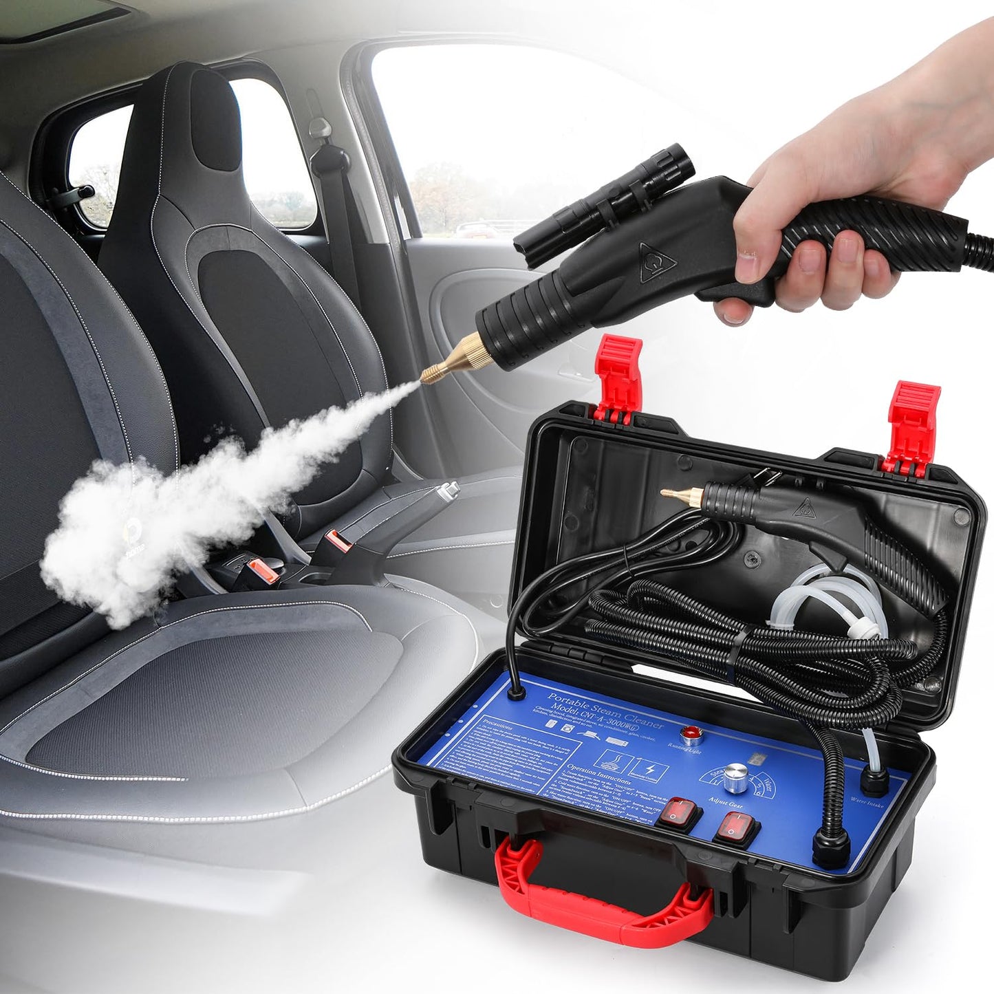 Hapyvergo 1700W Pressurized Steam Cleaner,Heavy Duty Portable Steamer for Car Detailing, High Temp, Home Use, Floor, Upholstery, Grout 110V with 12 pcs Accessories -Like New