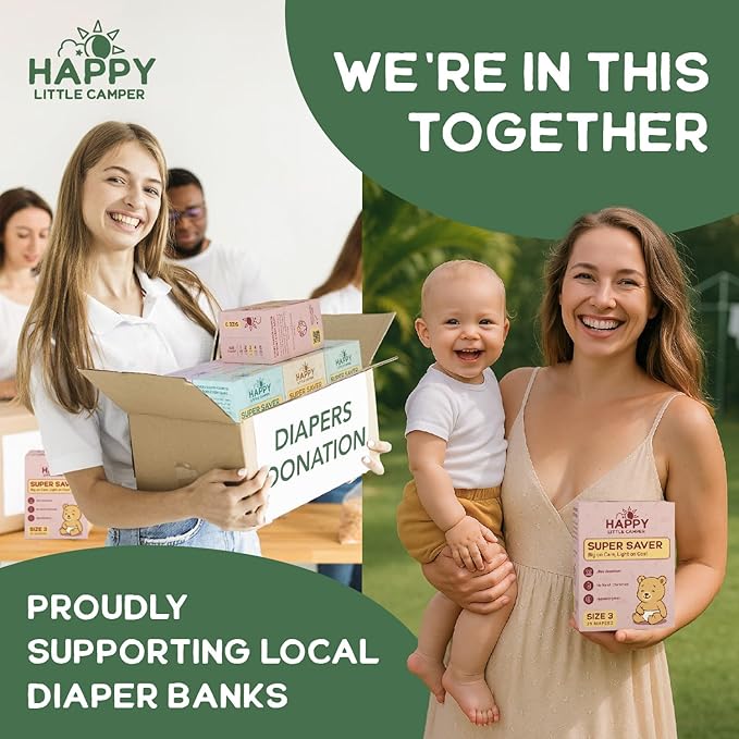 Happy Little Camper Super Saver Diapers, Size 4, 25 Count | Budget-Friendly Disposable Baby Diapers for Sensitive Skin | Hypoallergenic, Fragrance-Free, Ultra Absorbent