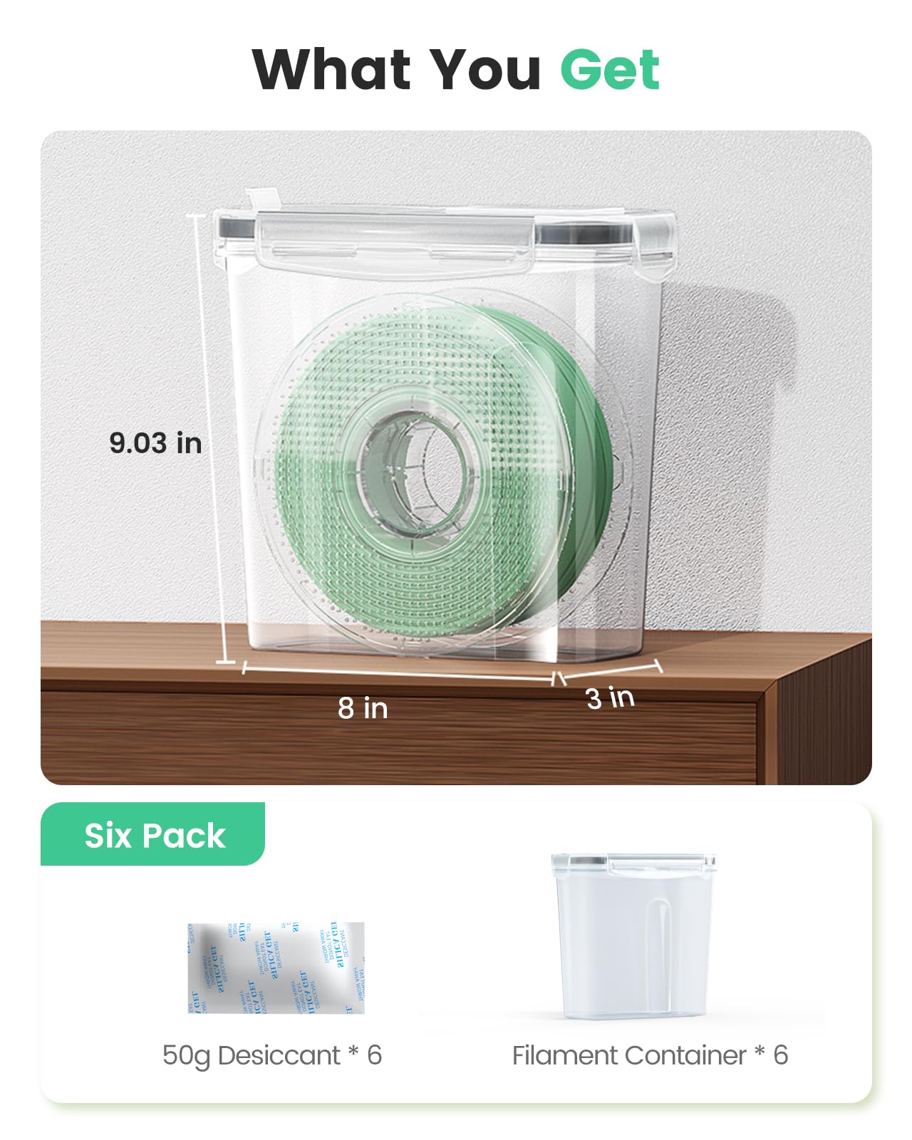 AMZPro Filament Storage Box - 6 Pack Filaments Container for 3D Printing Filaments Sealing and Protection - Portable Filament Storage with Desiccant,Water-Proof and Dust-Proof 4.0L(9.03 * 8 * 3)