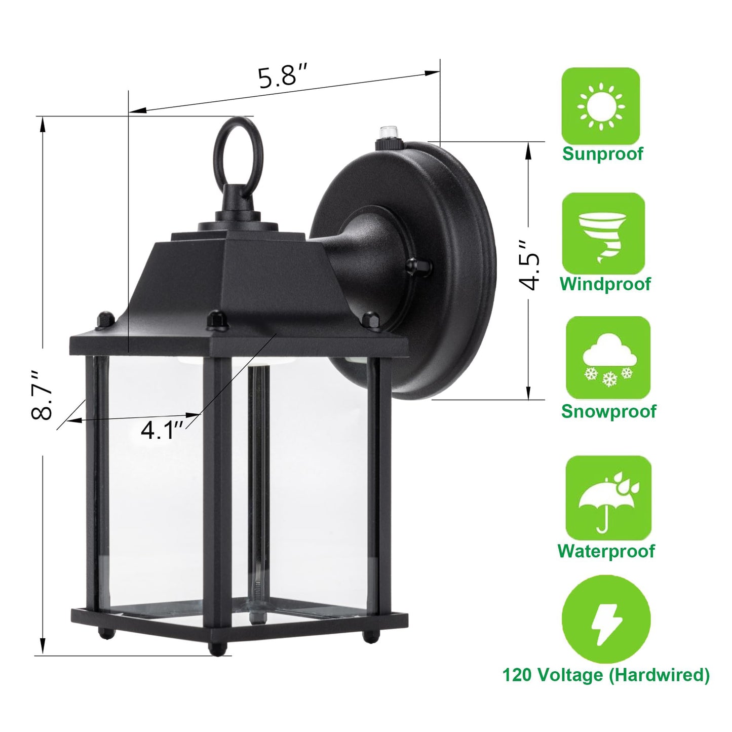 LIT-PaTH Dusk to Dawn Outdoor Wall Lantern, LED Sconce, 800 Lumen, Aluminum, 2-Pack, 5000K Daylight White, Model LT-WL013