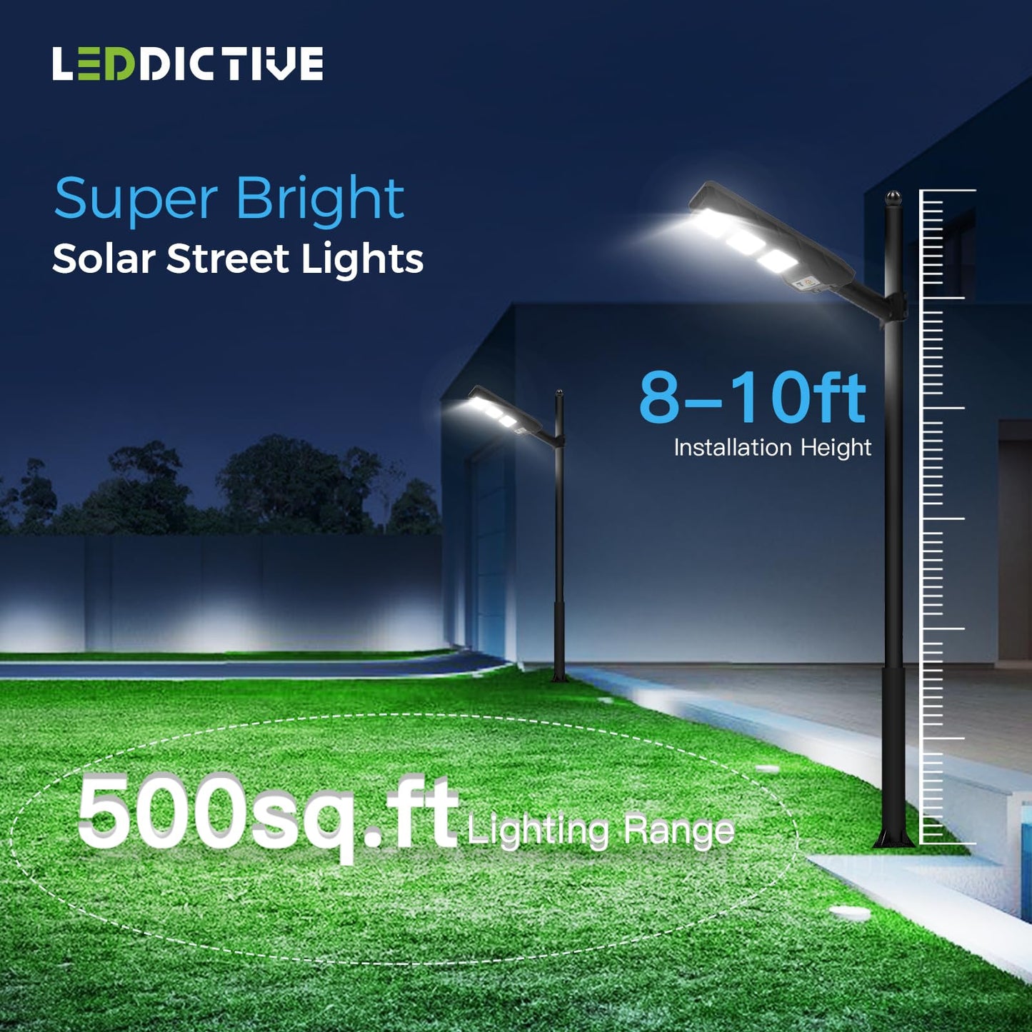 Leddictive Solar Street Light Outdoor, 6500K LED with Motion Sensor, Remote Control, Black, Model Solarstreetlight-1