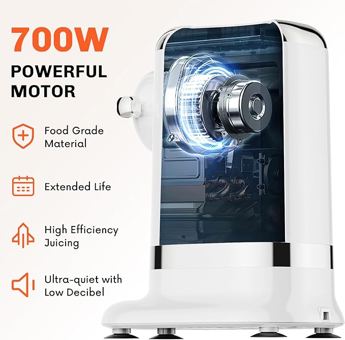 GVODE Cold Press Juicer, Powerful Masticating Juicer with Dual Feed Chute, Electric Juicer with Pulp Separation, Countertop Juicer Machines, 75dB, 3 Mode Operations, Overheat Protection
