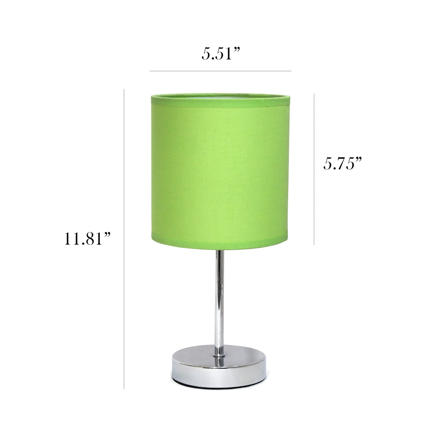 Simple Designs Lt2007-Grn Mini Table Lamp, Green Fabric Shade, Metal, No Bulb