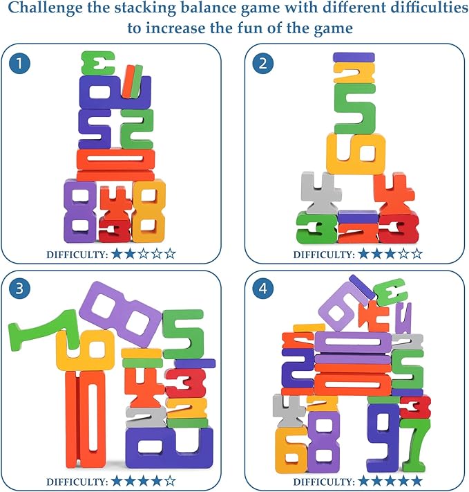 Wooden Number Building Blocks, Large Digit Blocks 1-10, 30 Pcs Math Blocks Number Toys for Kids, Educational Blocks for Toddlers, Toys to Learn Numbers for 3 Year Olds +