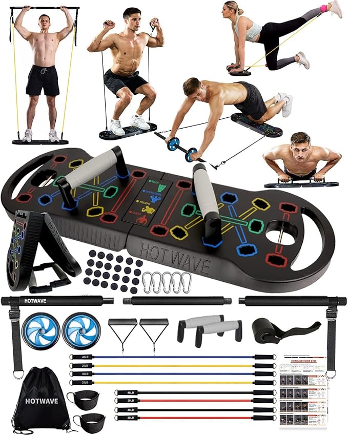 HOTWAVE Push Up Board Fitness, Portable Foldable 20 in 1 Push Up Bar at Home Gym, Pushup Handles for Floor. Professional S...