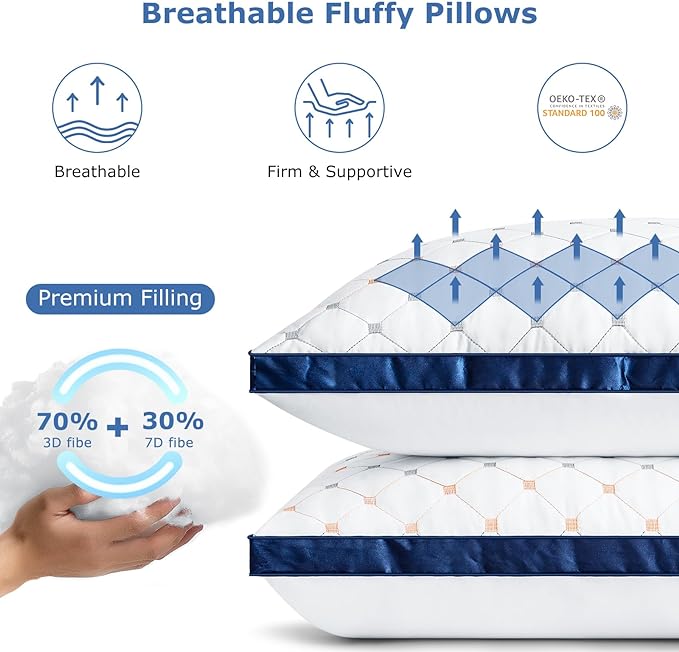 Pillows King Size Set of 2, Luxury Hotel Quality Bed King Pillows, Fluffy Down Alternative Pillows 2 Pack for Sleeping, Soft Gusseted Cooling Pillows for Side, Back or Stomach Sleepers