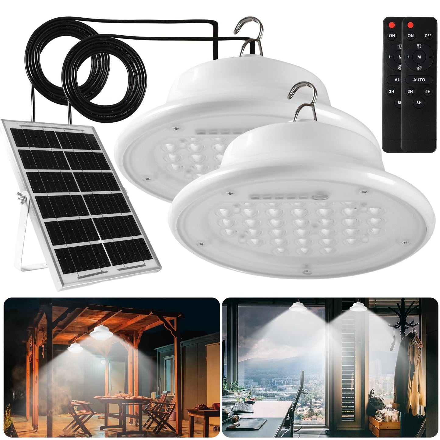 Abzxt Solar Pendant Light Shed Light Lighting Day And Night Auto Dusk To Dawn Solar Light Indoor And Outdoor With Remote Controlfor For Barn  Patio  Garden  Yard  Gazebo Chicken Coop  Tent (2 Lights)