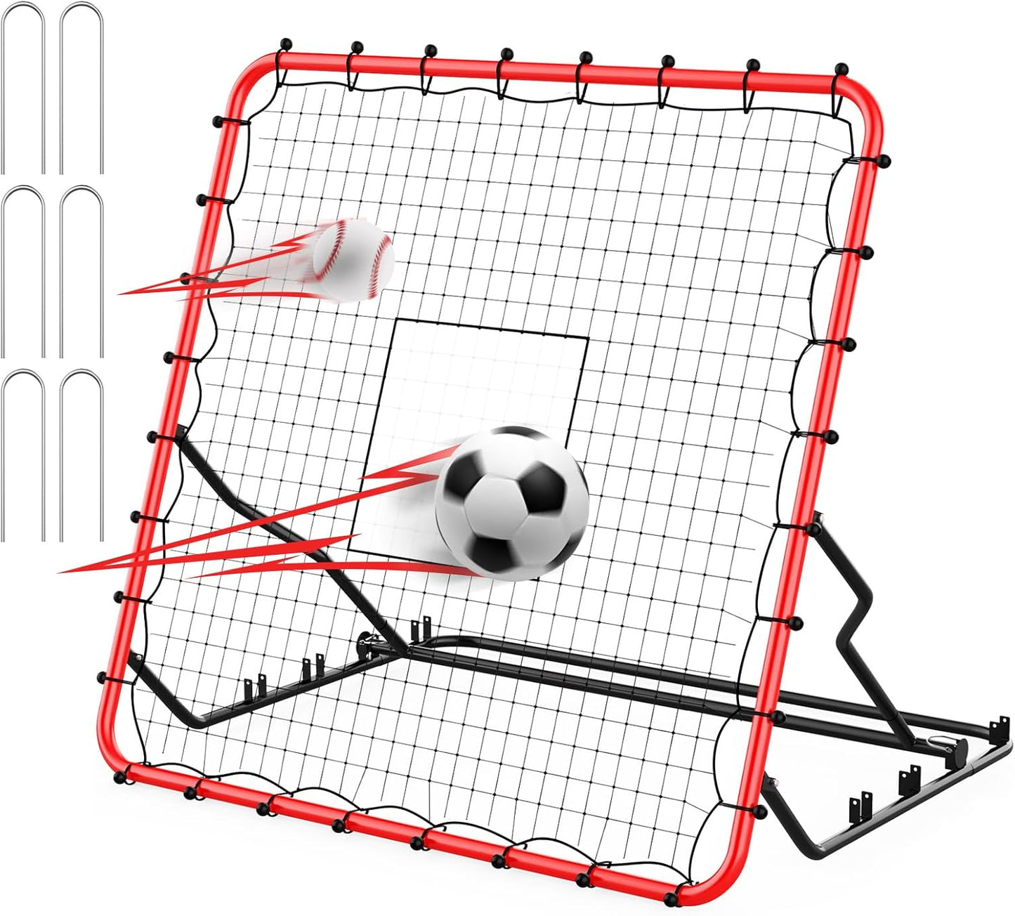 Baseball Rebounder ,4x4.5FT Soccer Rebounder with 4 Adjustable Angles, 28 Bungee Cords to Adjust Elastic, Sports Equipment for Soccer/Baseball/Softball/Volleyball Training,Pitchback Net for All Levels