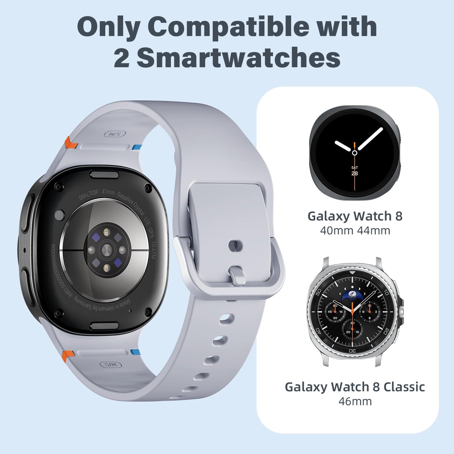 Adorve Sport Band Only Compatible With Galaxy Watch 8 Band, Galaxy Watch 8 Classic Band, Comfortable Breathable Waterproof Silic