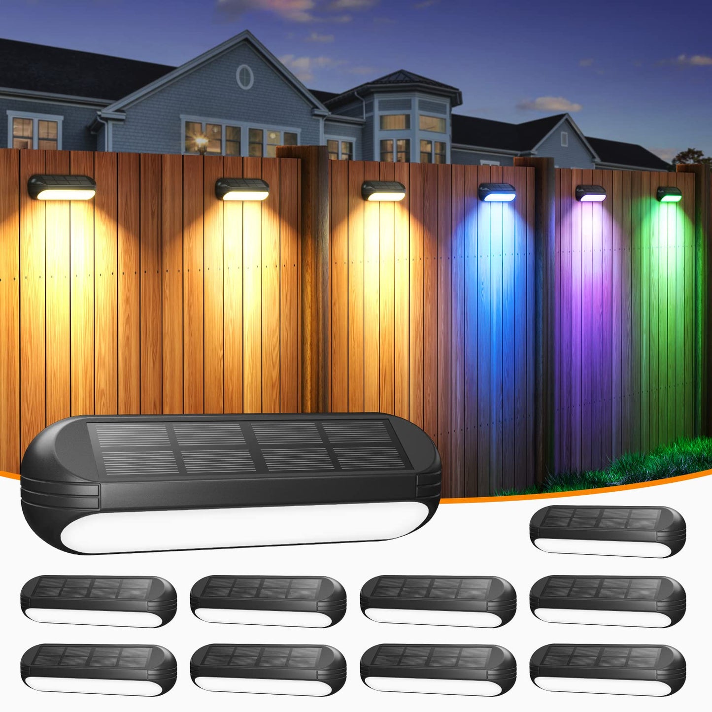 Ahaorigin Outdoor Solar Lights, 10 Pack Multi-Color & Warm White, Waterproof Solar Step Lights, Black, Model QF-226
