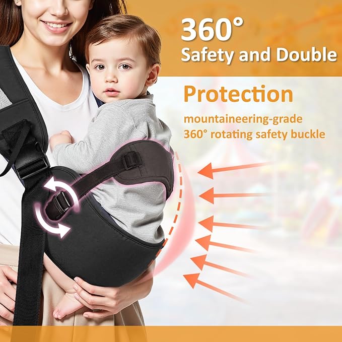 Toddler Carrier Sling for Newborn to Toddler, Ring Sling Baby Carrier 15–55 lbs with Breathable & Anti-Slip Seat Cushion for Comfort, Lightweight Travel-Friendly (Black)