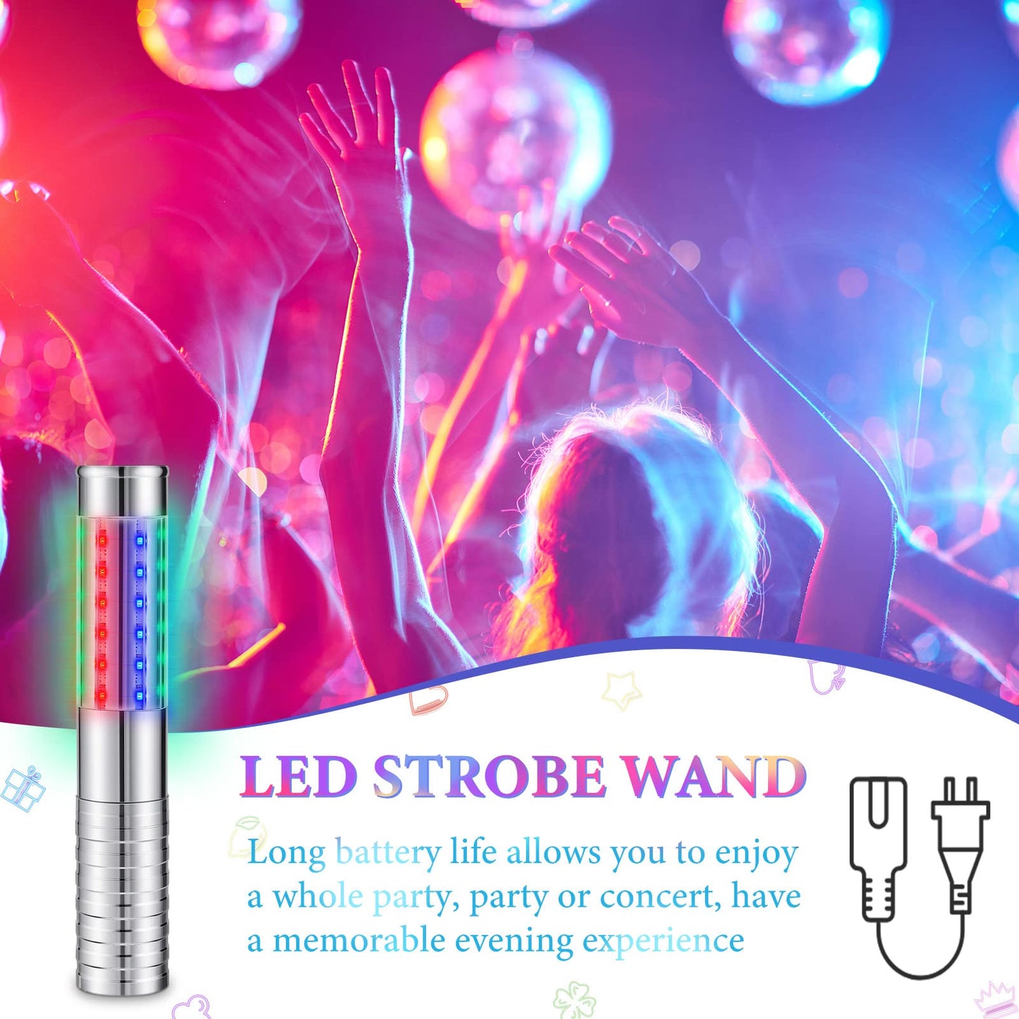 Civaner Upgrade 4 Pcs Bottle Service Lights LED Strobe Baton Bottle Girl Lights Rechargeable Handheld Flashing Club Signs for Birthday Wedding Party(Silver Colorful Light)