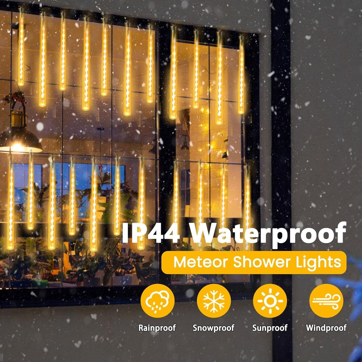 EXF 2-Pack Meteor Shower Lights Outdoor, 384LED, 30cm, Warm White, Plug-in, Model MLS-D5V3.6WUT-O