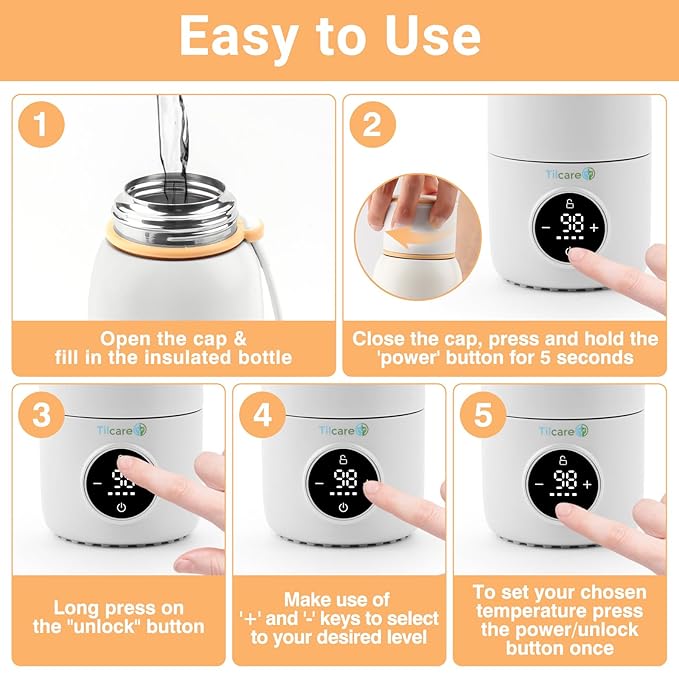 Portable Bottle Warmer for Travel - Fast Heat Travel Bottle Warmer for Breastmilk, USB Calentador De Biberones on The Go17oz 12H Baby Bottle Milk Warmer - Wireless Car Bottle Water Warmer, Orange
