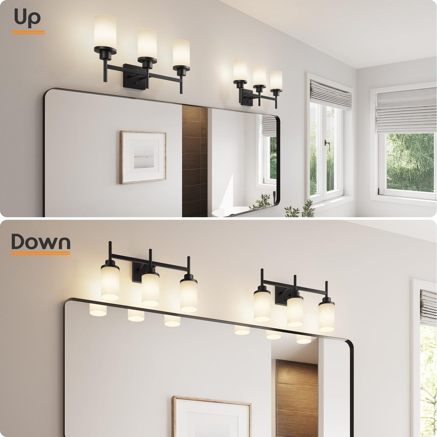 Aoneon Bathrom Light Fixtures Matte Black 3 Lights Over Mirror  Wall Sconces Lighting With White Frosted Glass Shade For Toilet Washroom Bath T001Mb-L3