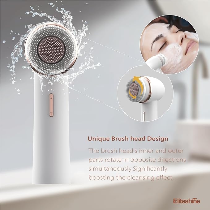 Electric Facial Cleansing Brush with Silicone and Bristle Brushheads,Rechargeable,Face Cleansing Brush, Face Scrubber Against Exfoliator,Face Wash Machine Brush, Relief for Face Skin Issues