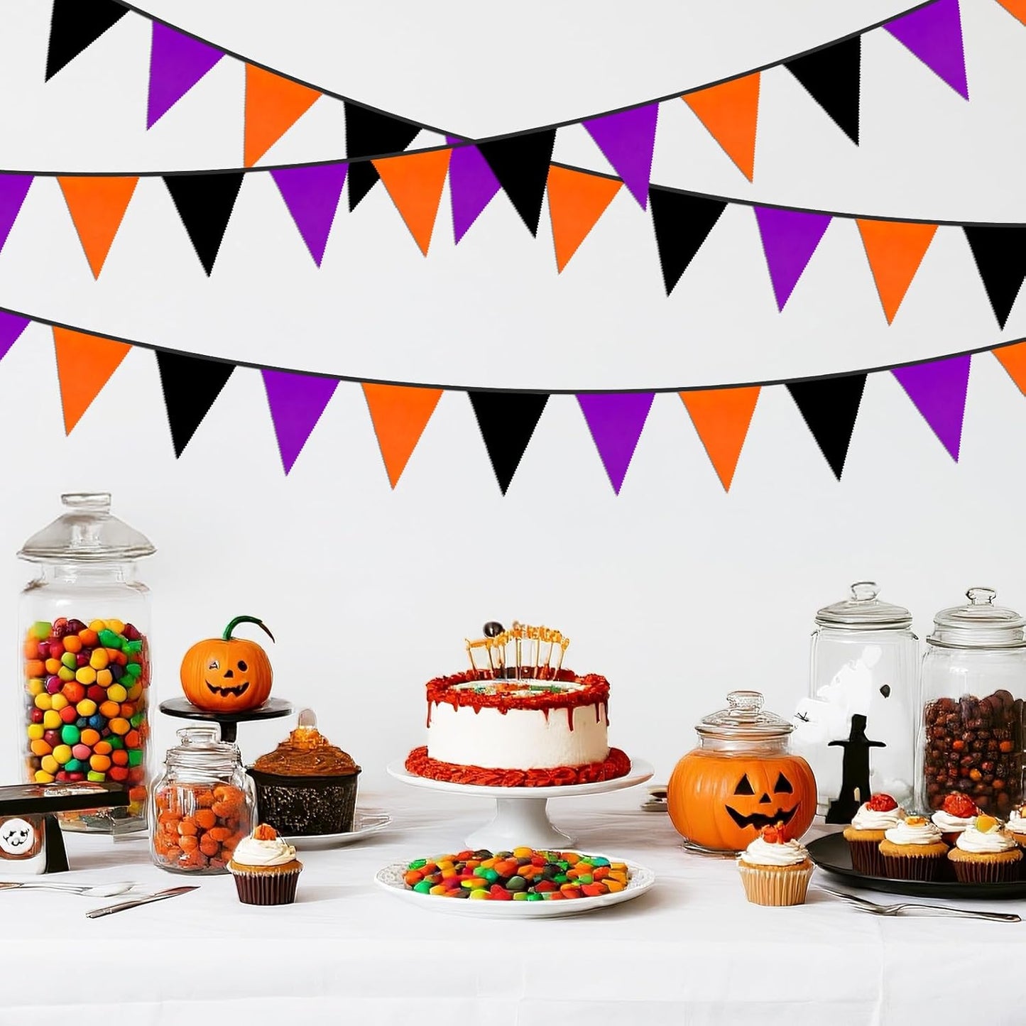 jijAcraft Orange Black Purple Halloween Pennant Banner - 39Ft Halloween Party Decoration Fabric Triangle Bunting Garland for Hallows Eve Fireplace Wall Wedding Birthday Indoor Outdoor Decoration