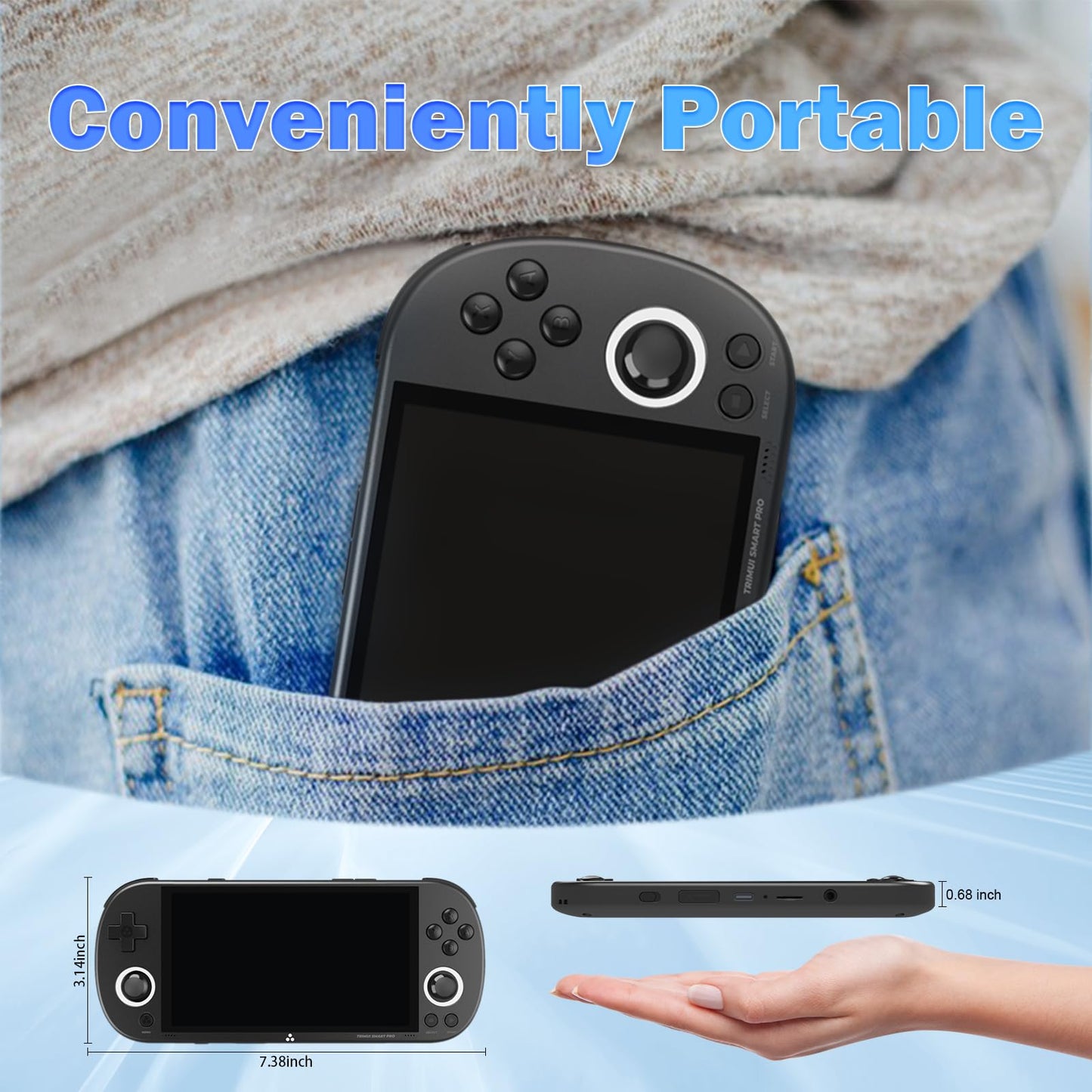 Trimui Smart Pro Retro Handheld Gaming Console Video Gaming Console Dual Joystick Design 4.96 inch 720x1280 IPS Screen 5000mAh Built-in 64G TF Card Portable Game Console Linux System Black