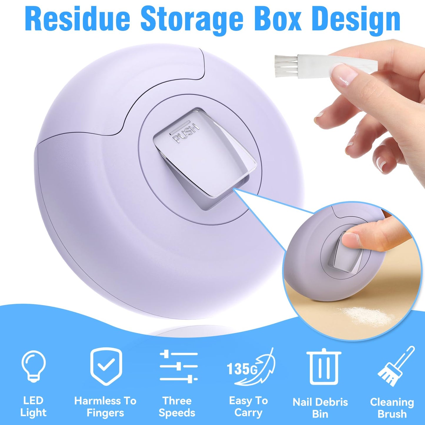 Electric Nail Clipper, 3 in 1 Electric Toenail Clippers for Seniors, 3 Speed Automatic Electric Nail Trimmer, Portable Fingernai