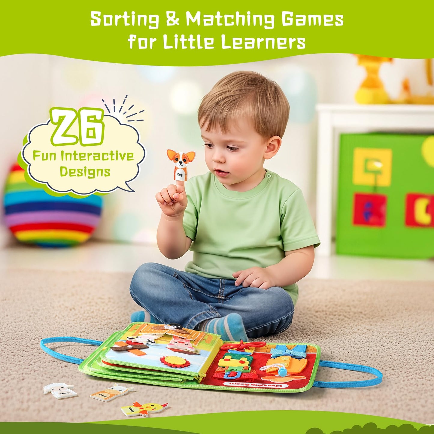 POIKSHARK Busy Board Montessori Toys for Toddler, Car Travel Activities Toys for Fine Motor Skills Development, Educational Preschool Sensory Busy Book for Kids, Best Gift for Boys & Girls