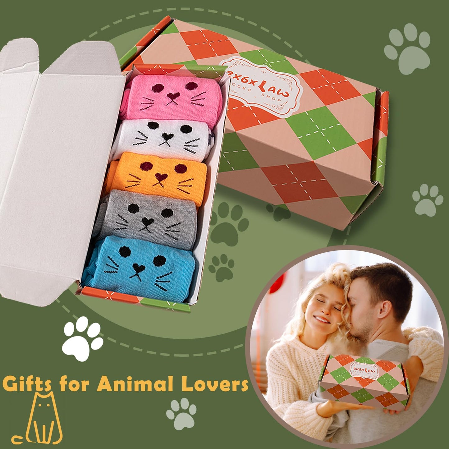ZXGXLAW 5 Pack Women's Cat Socks Colorful Cute Funny Crew Socks,Novelty Gifts for Teenage Girls Girlfriend Animal Lovers