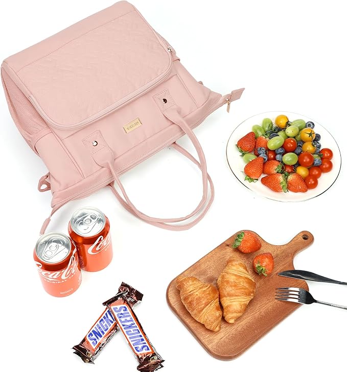 NISHEL Lunch Box for Women with Adjustable Shoulder Strap, Portable & Reusable Cooler Bag, Lunch Leak-proof Insulated Thermal Compartment, for Office Work Picnic Travel Gym, Pink