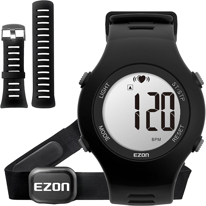 EZON Heart Rate Monitor Chest Strap and Digital Watch T037,5ATM Waterproof Fitness Tracker with HRM,Calories Burned,Stopwa...