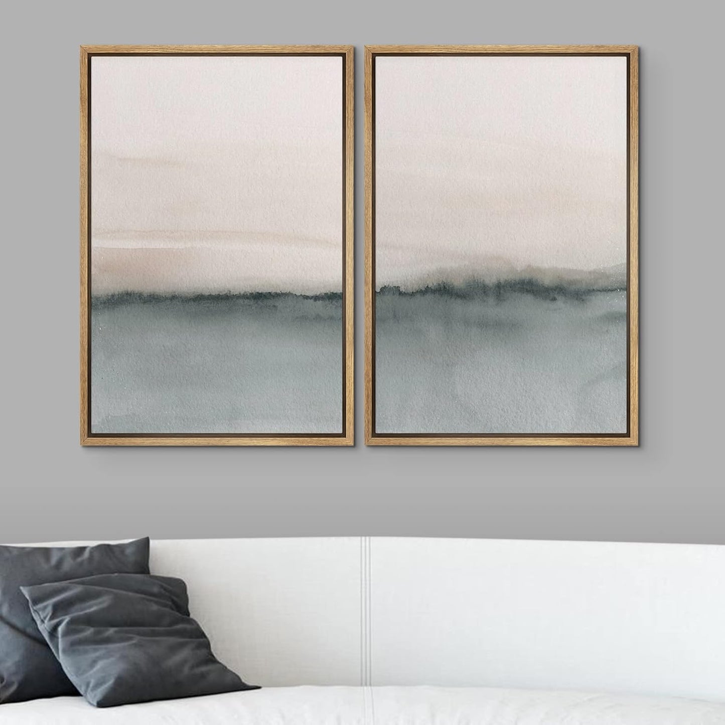 SIGNWIN Framed Canvas Print Wall Art Set Duotone Gray Pastel Landscape Abstract Shapes Illustration Modern Art Decorative Nordic Chic Relax/Zen for Living Room, Bedroom, Office - 24"x36"x2 Natural