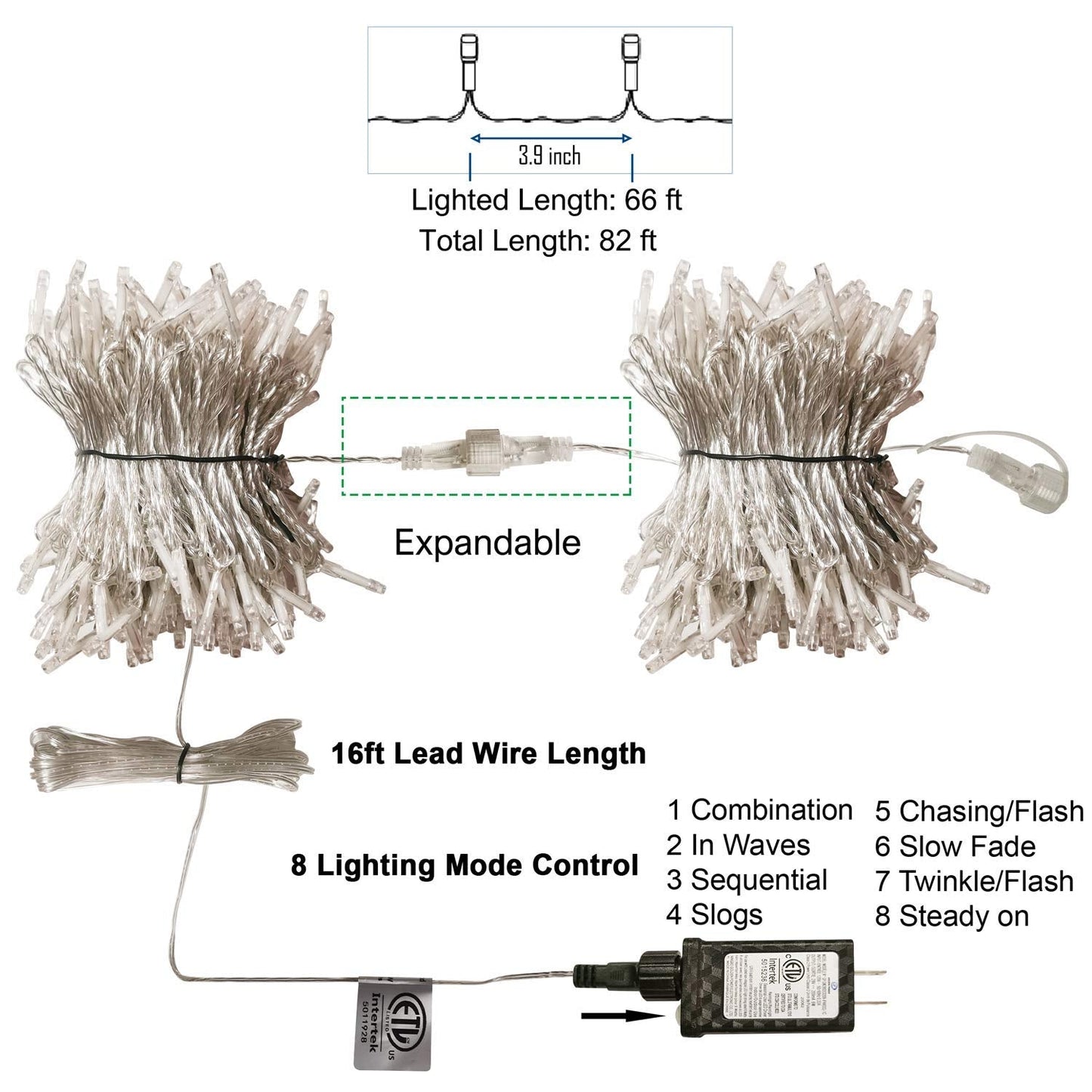 LJLNION 300 LED String Lights, 98.5FT Waterproof Fairy Lights, 8 Modes, Blue, Model HB-300COI, Indoor/Outdoor Decorations
