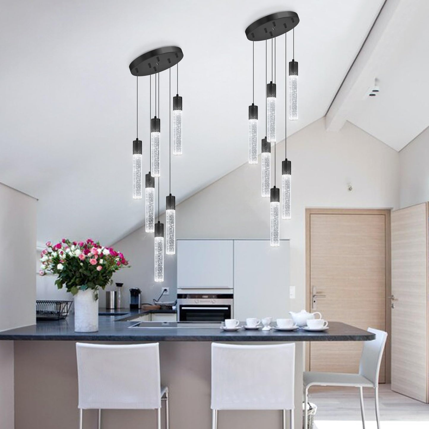 Modern Pendants Light For Kitchen Island Crystal Mini Chandeliers Dining Room Led Pendant Lighting Fixture High Ceiling Hanging Lights Bedroom Island Kitchen Foyer 6000K White Light Fixtures Black