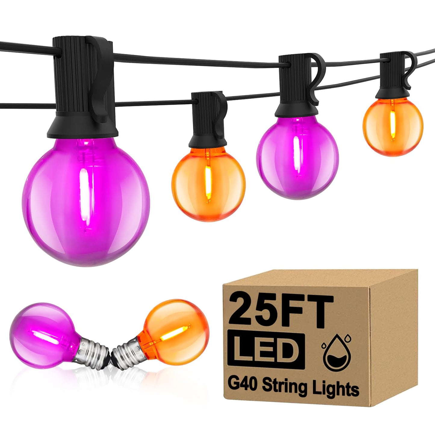 GOOTHY G40 Halloween String Lights, 25FT Outdoor LED Globe Lights, Shatterproof Orange/Purple, Perfect for Patio and Party Decorations