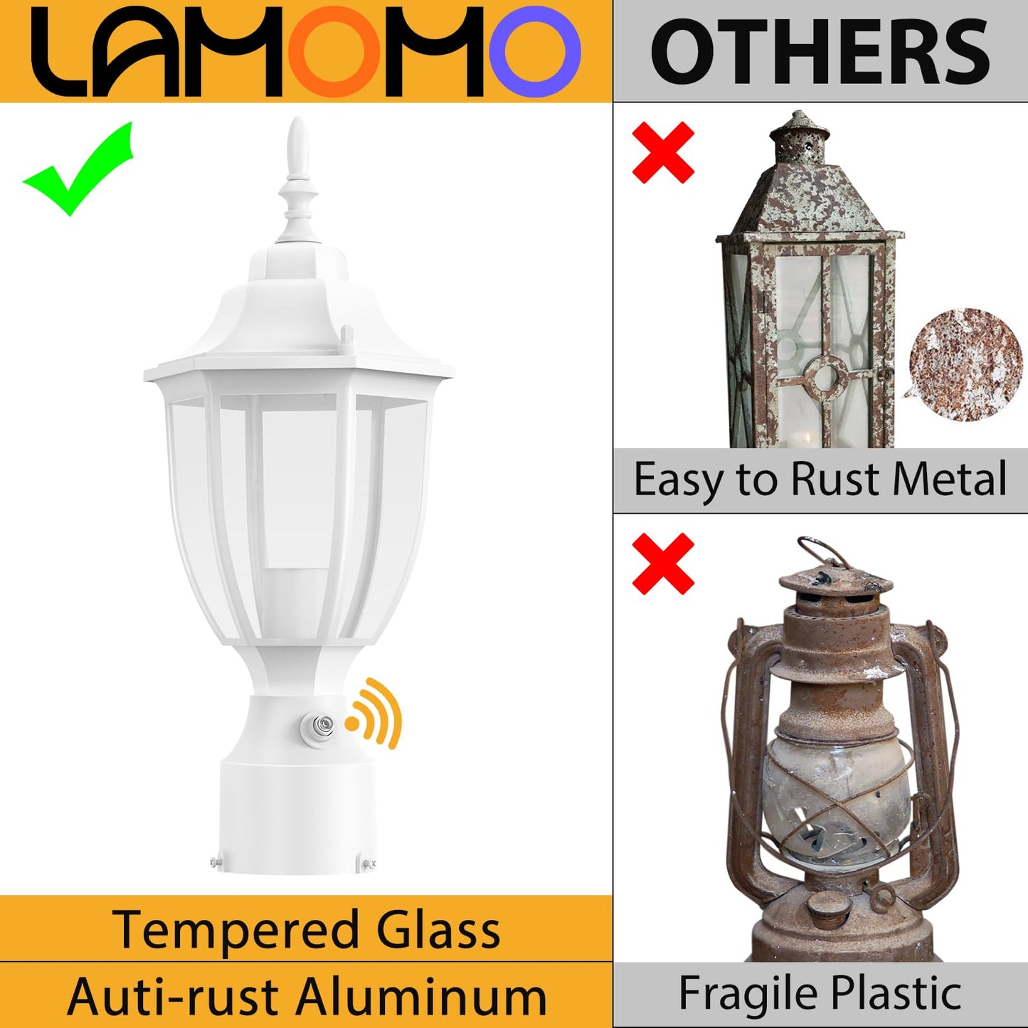 Lamomo Dusk To Dawn Outdoor Post Lights  Waterproof Aluminum White Lamp Post Light Fixture  Lamp Posts Outdoor Lighting Pole Lantern For Yard Patio Pathway Garden