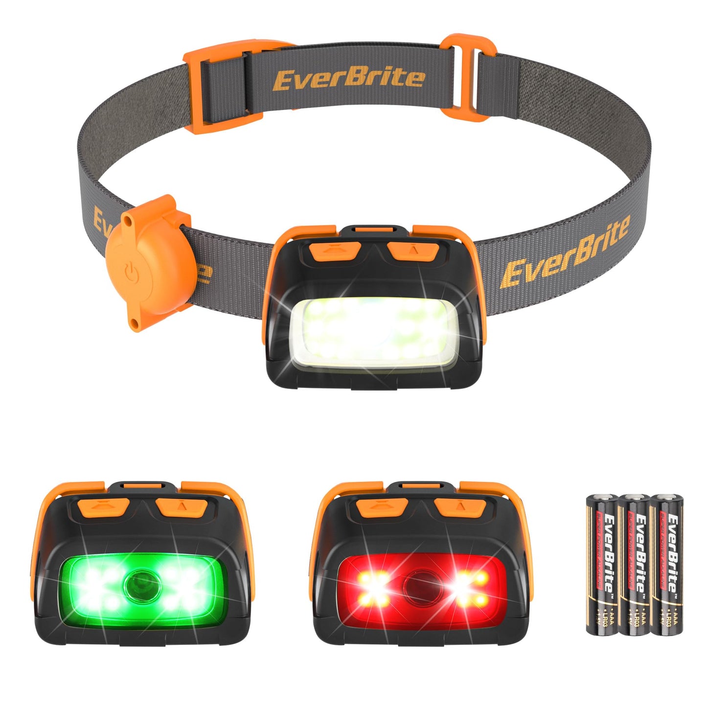 EverBrite Headlamp 300 Lumens, 3 Light Modes, Adjustable Headband, Orange, Model E021026A