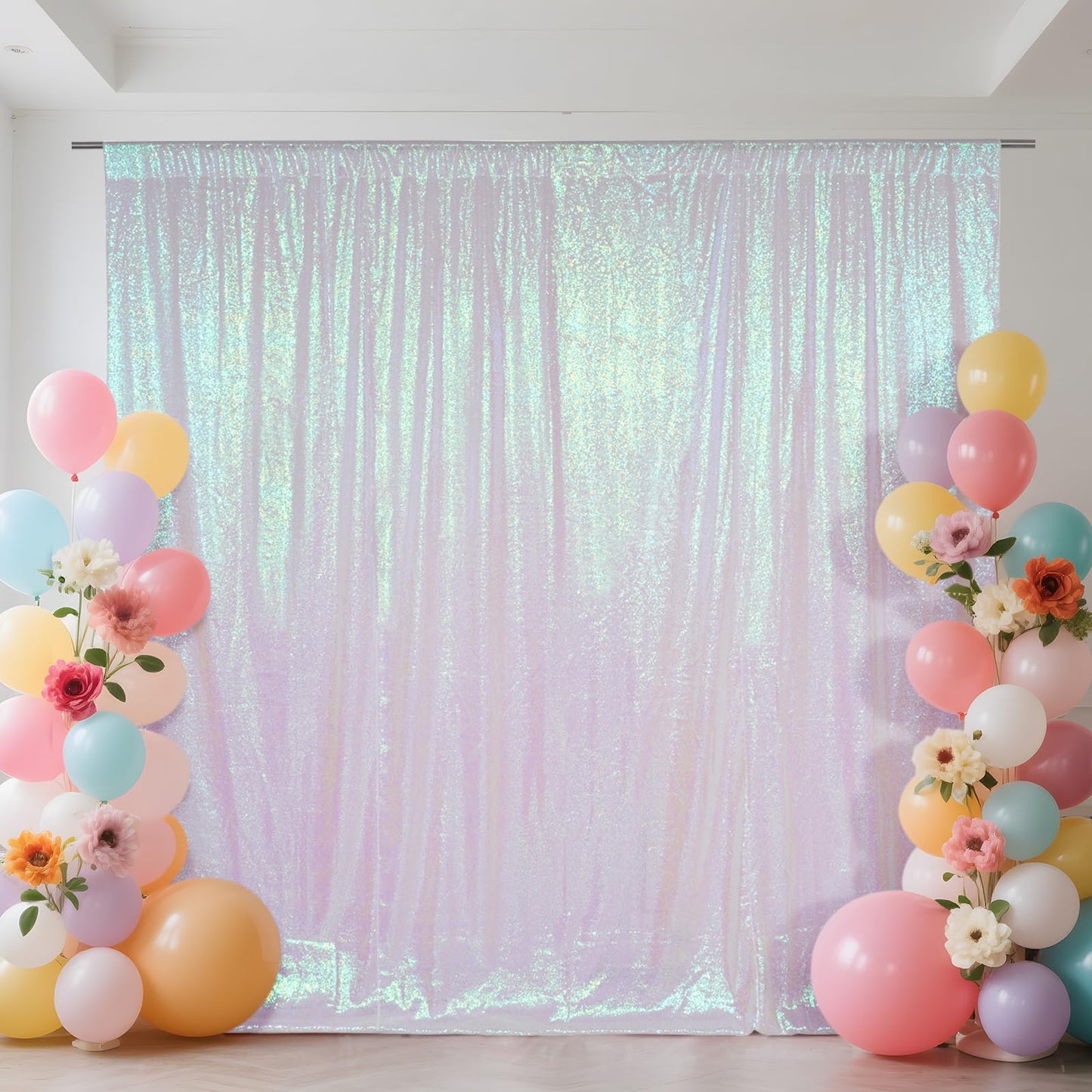Squarepie Sequin Backdrop Curtain Not See Through Thick Glitter Background For Party 6Ft X 8Ft Iridescent