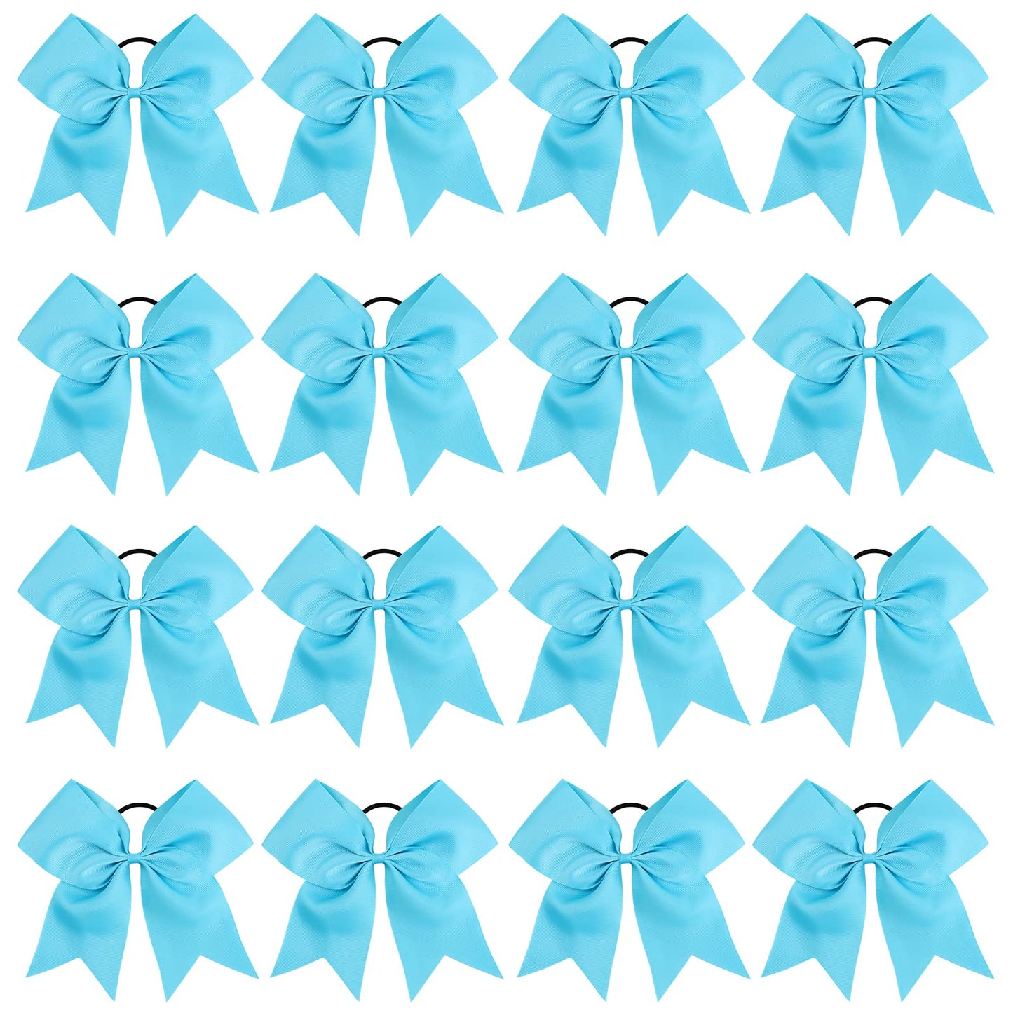 16PCS 8 Large Cheer Hair Bows Ponytail Holder Elastic Band Handmade for Cheerleading Teen Girls College Sports (Sky Blue, 1 Coun