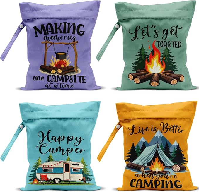 4 Pack Camping Gifts Wet Bag Waterproof Reusable Wet Dry Bag for Swimsuit Diaper Travel Beach Pool Toiletries Funny Novelty Gifts for Campers Camping Accessories for Rv Campers Mom Birthday Christmas