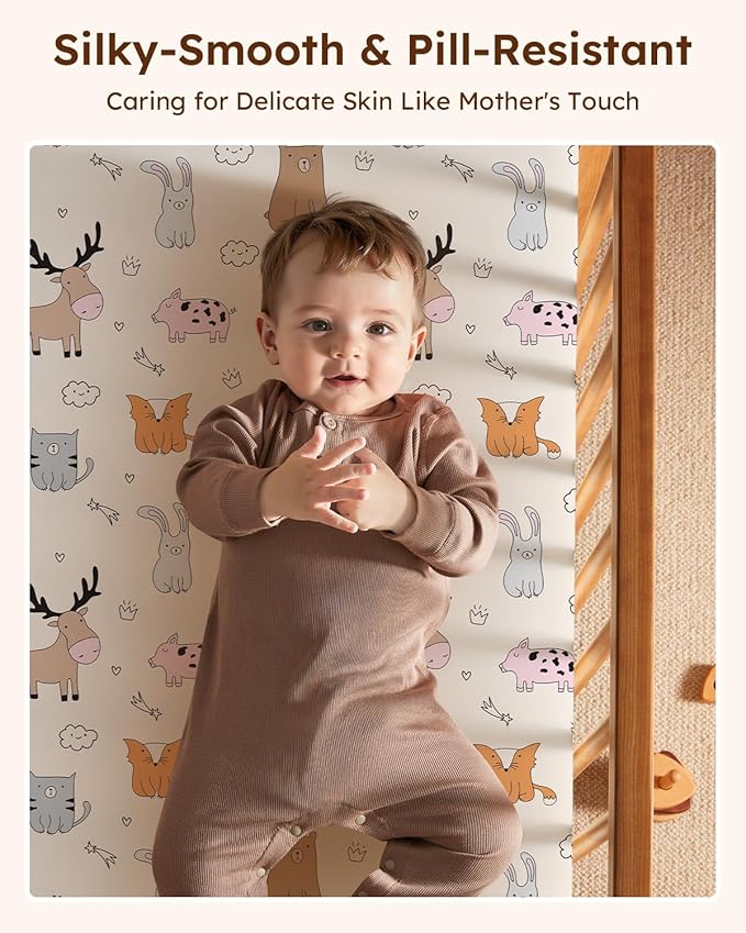 Baby Crib Sheets for Boys Girls, 28x52x8in Fitted Crib Sheet Neutral 3 Pack for Standard Crib and Toddler Mattress, Breathable Soft Microfiber Baby Sheet Blue & Apricot Bear