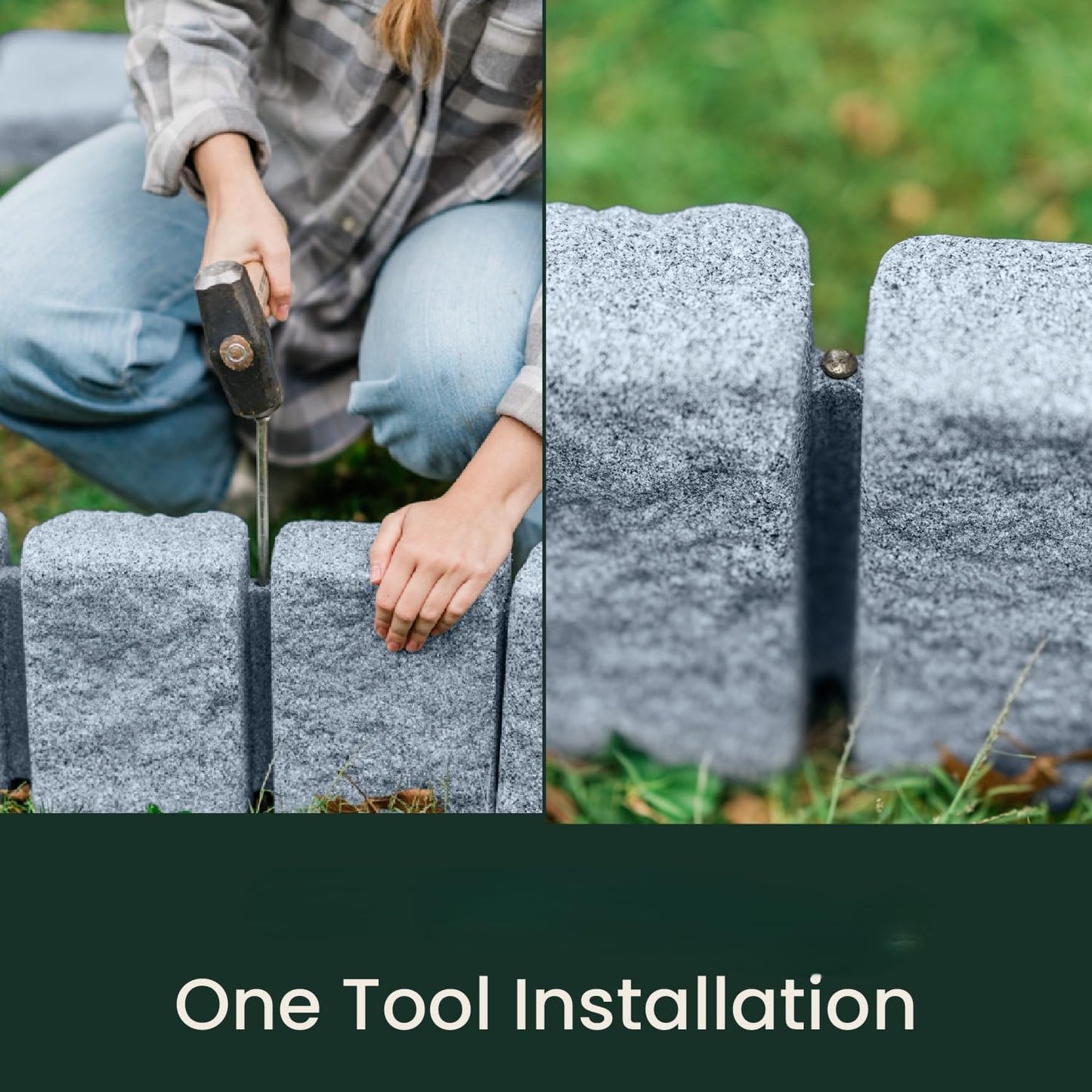 Beuta Landscape Edging | Garden Edging Border | Faux Stone Block XL for Lawn Edging, Flower Beds & Yard Edging – 4 Pack | Each Section Has 6 Blocks 48" L x 4" W x 9.5" H | 12 Spikes | Greystone