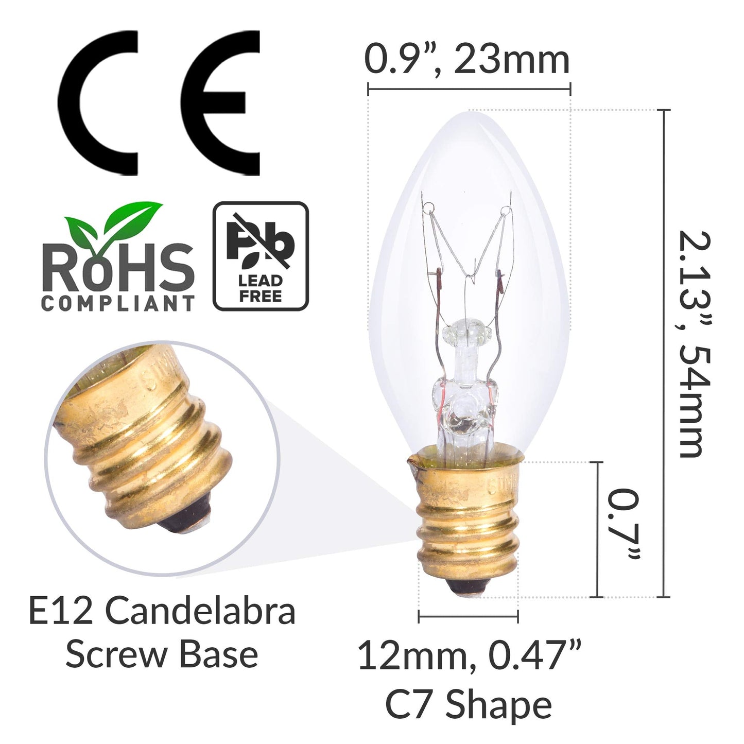 Simba Lighting C7 25W Replacement Bulb (6 Pack) For Himalayan Salt Rock And Basket  Plug In Aromatic Wax Warmer  Night Light  Clear Candle Shape  120V  E12 Candelabra Base  Dimmable  2700K Warm White