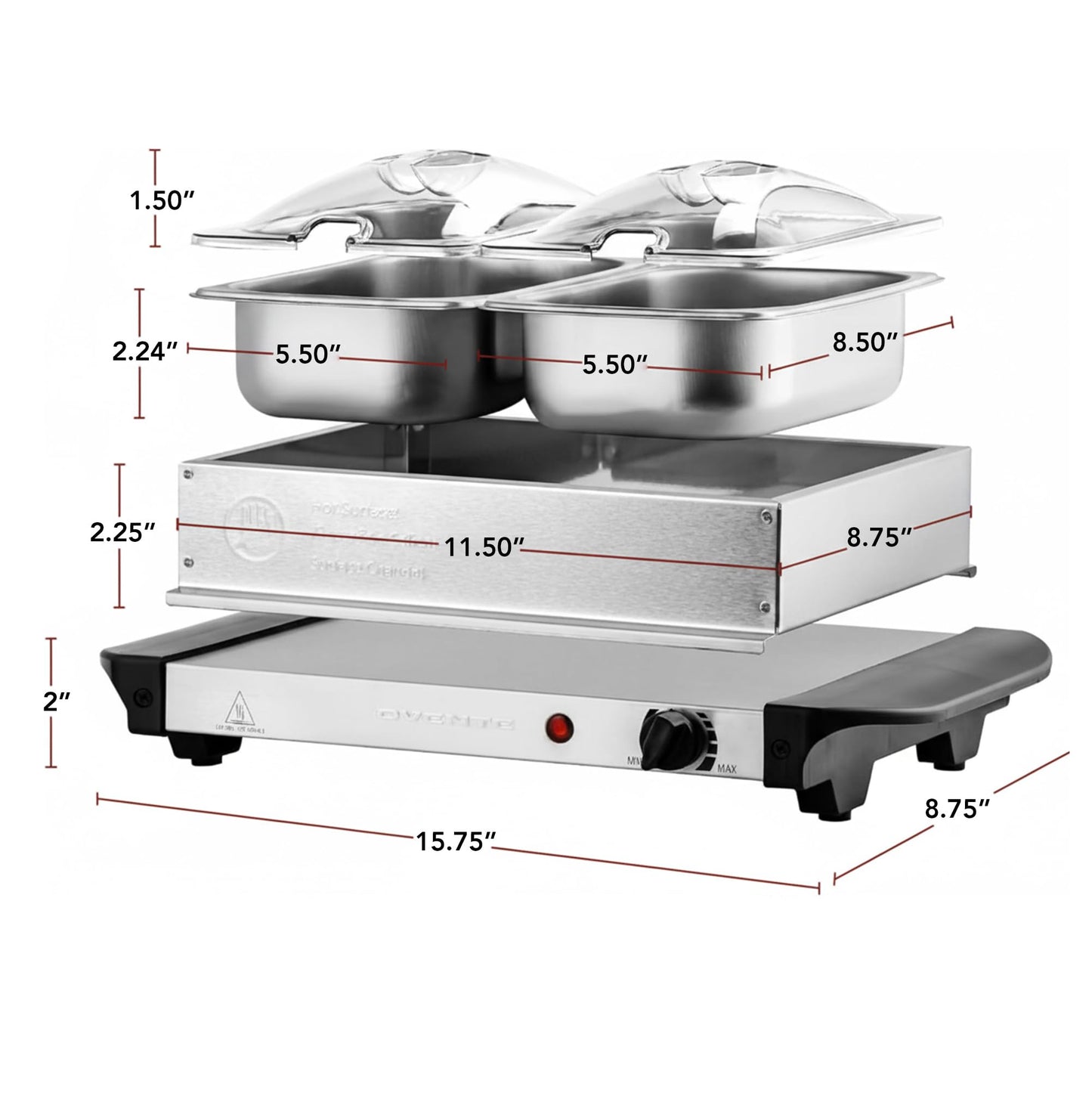 OVENTE Electric Buffet Server & Food Warmer with Two 1.5 Qt Stainless Steel Chafing Dishes, Adjustable Temperature Control – Warming Tray for Parties, Dinners & Events, Silver FW152S