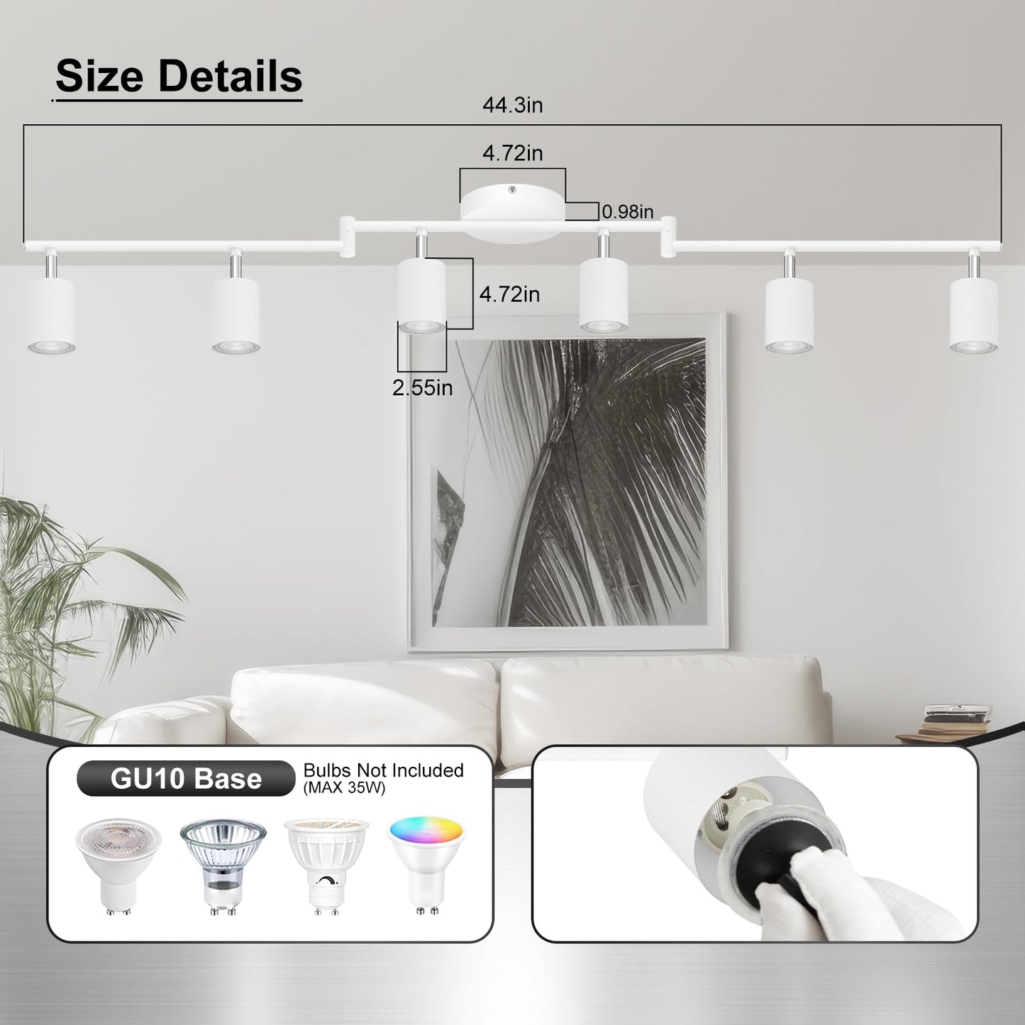 Auquee 6 Light Track Lighting Fixtures Ceiling  Matte White Kichen Track Lighting Fixtures With Rotatable Light Heads  Foldable Lamp Arms  Modern Led Track Lights For Kitchen/Hallway  No Gu10 Bulb